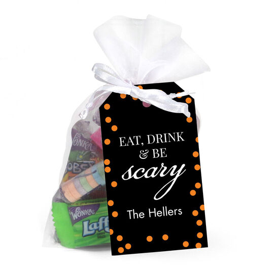 Eat Drink & Be Scary Hanging Gift Tags with Organza Bags